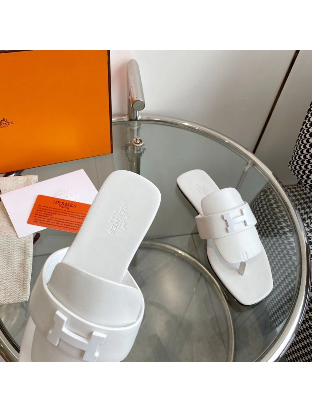 Hermes Galerie Sandals In White Calfskin