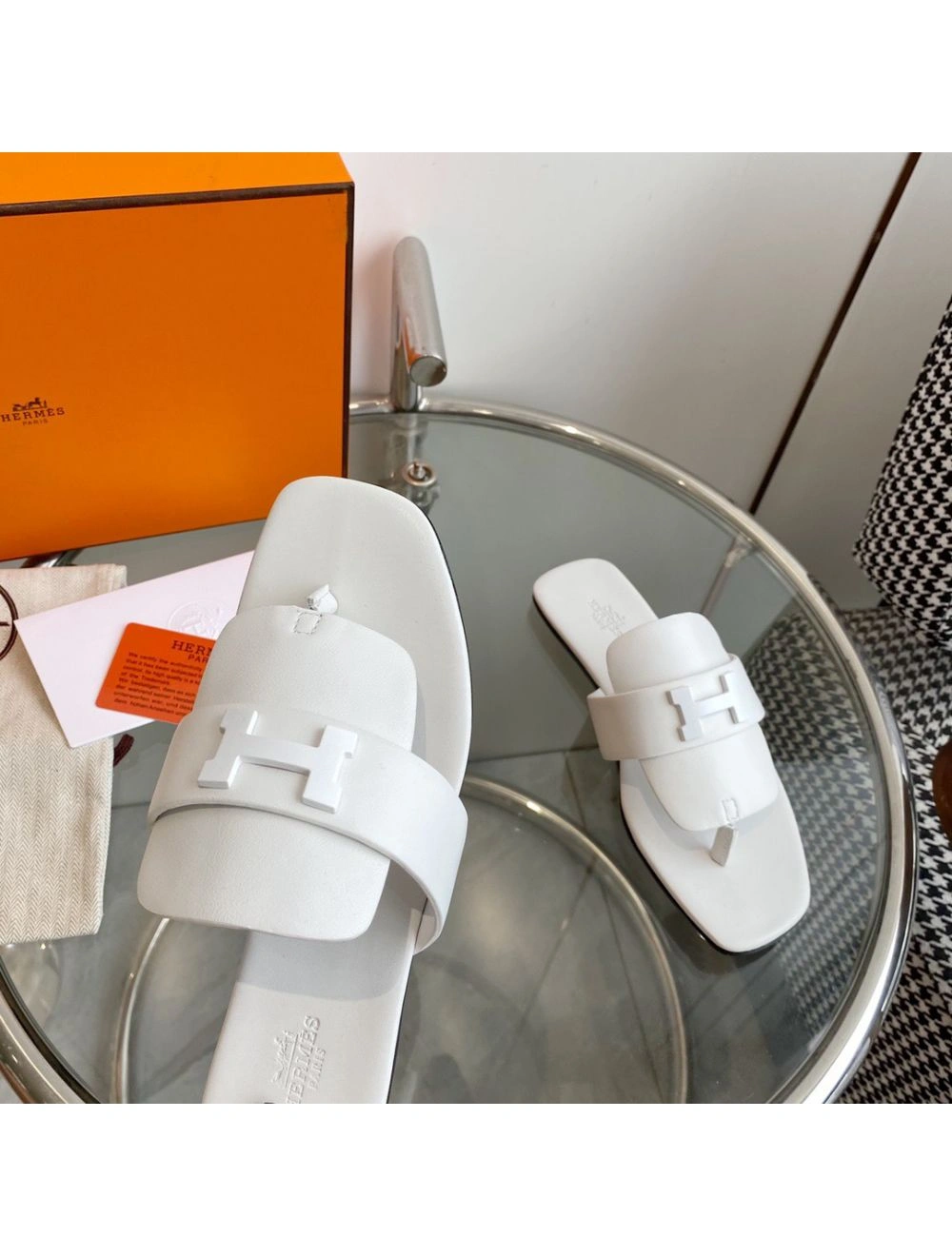 Hermes Galerie Sandals In White Calfskin
