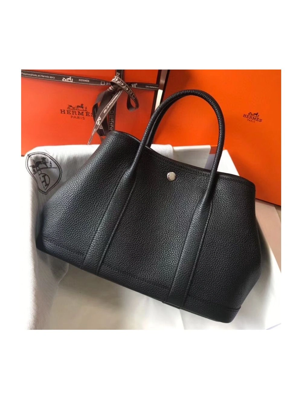 Hermes Garden Party 30 Bag In Black Taurillon Leather