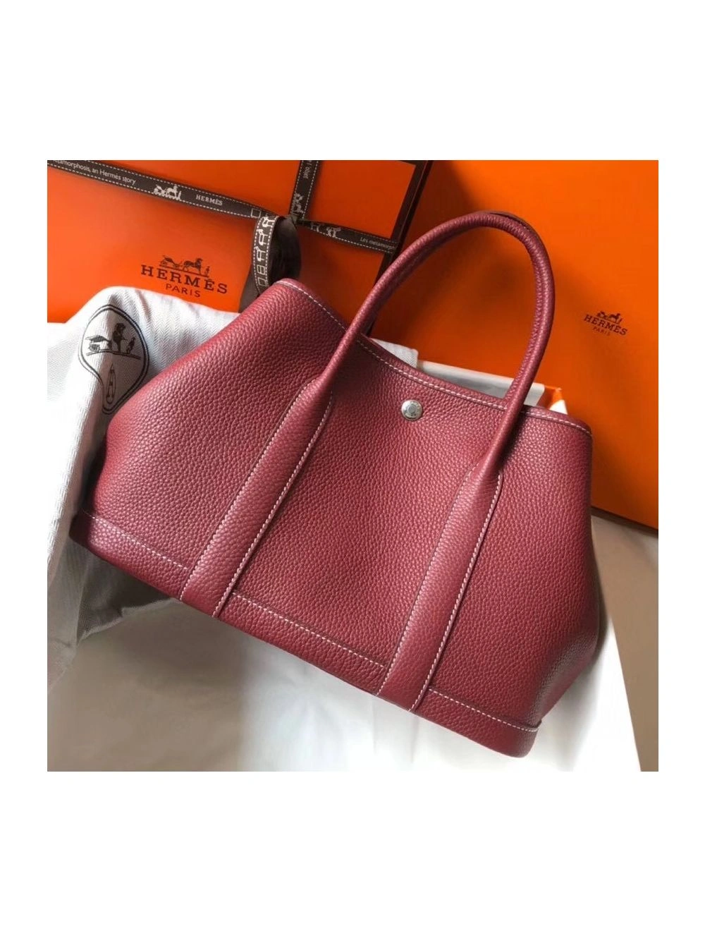 Hermes Garden Party 30 Bag In Bordeaux Taurillon Leather