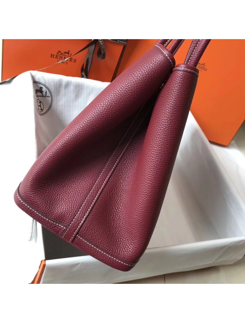 Hermes Garden Party 30 Bag In Bordeaux Taurillon Leather