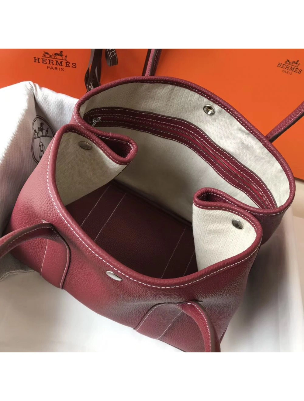 Hermes Garden Party 30 Bag In Bordeaux Taurillon Leather