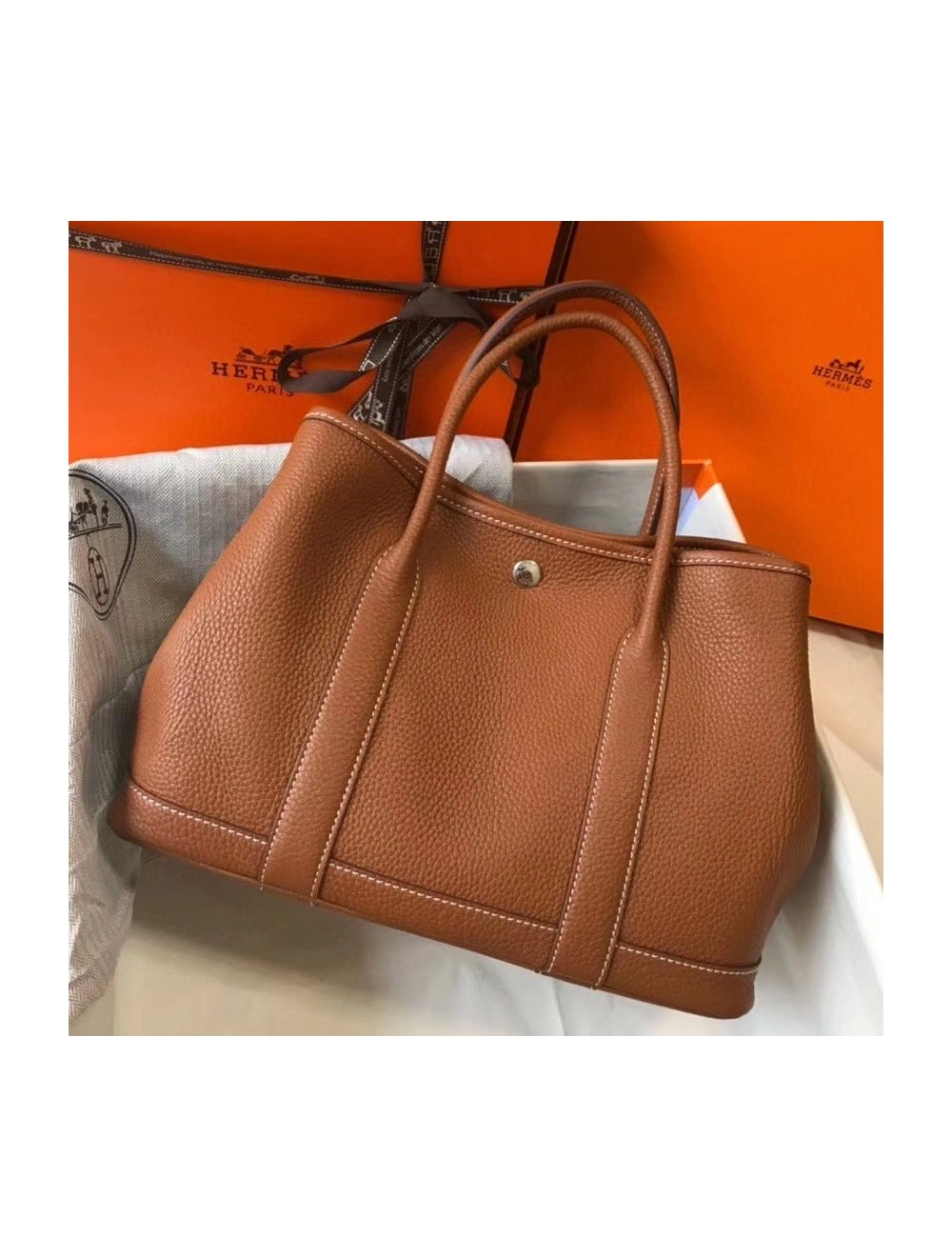 Hermes Garden Party 30 Bag In Gold Taurillon Leather