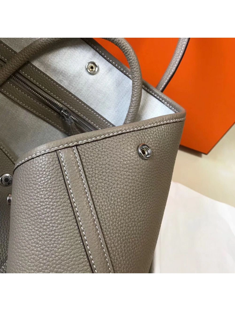 Hermes Garden Party 30 Bag In Grey Taurillon Leather