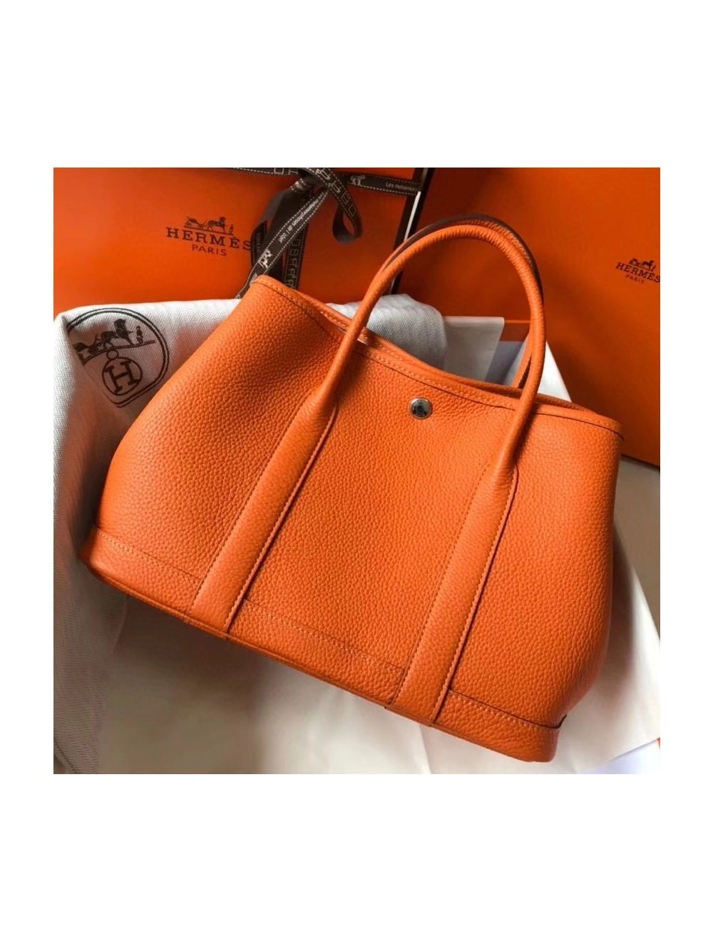 Hermes Garden Party 30 Bag In Orange Taurillon Leather