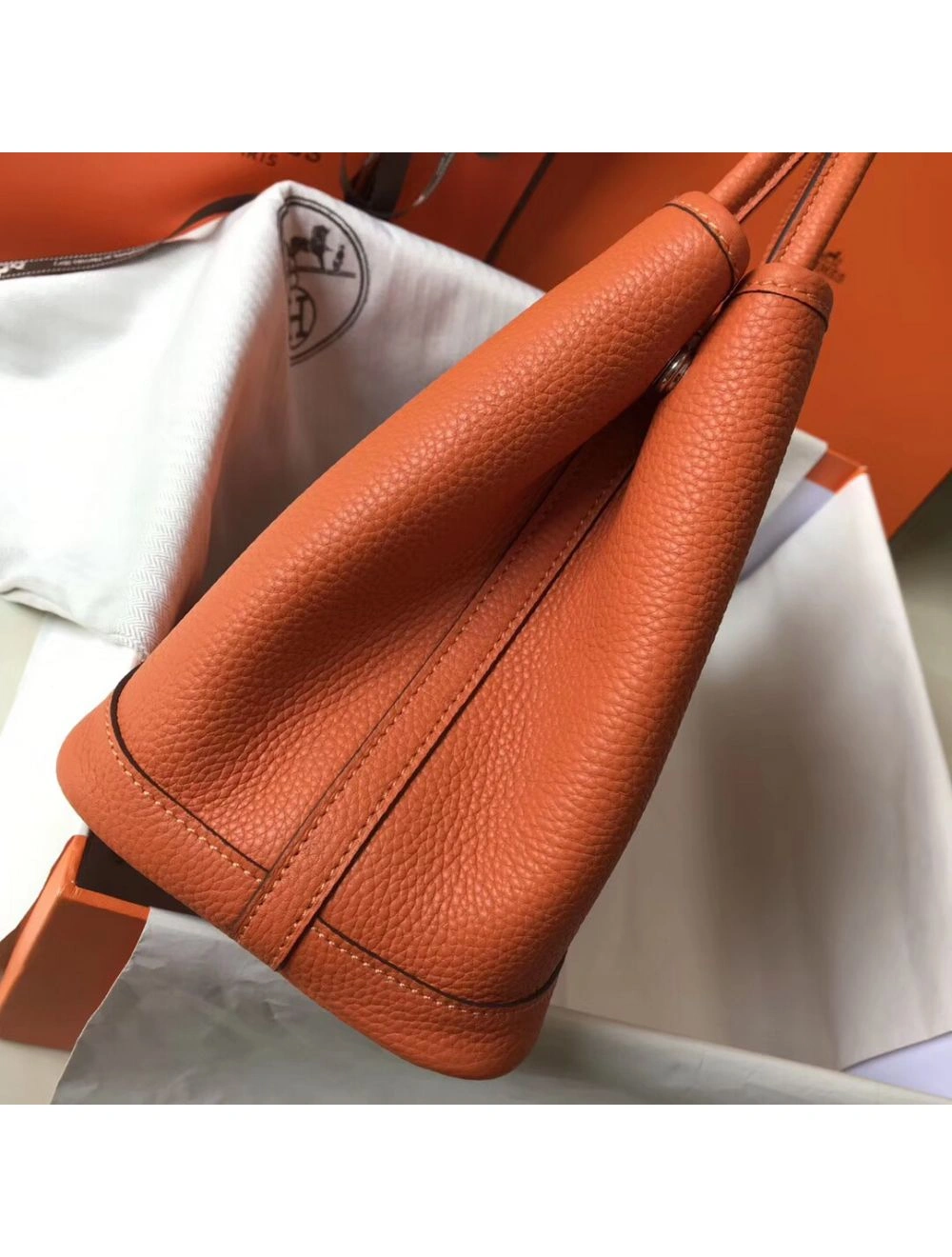 Hermes Garden Party 30 Bag In Orange Taurillon Leather