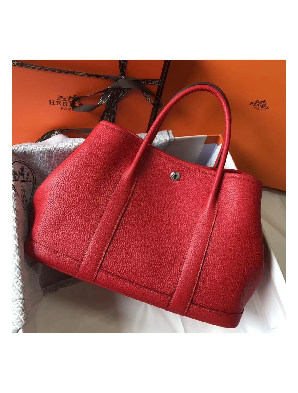 Hermes Garden Party 30 Bag In Red Taurillon Leather