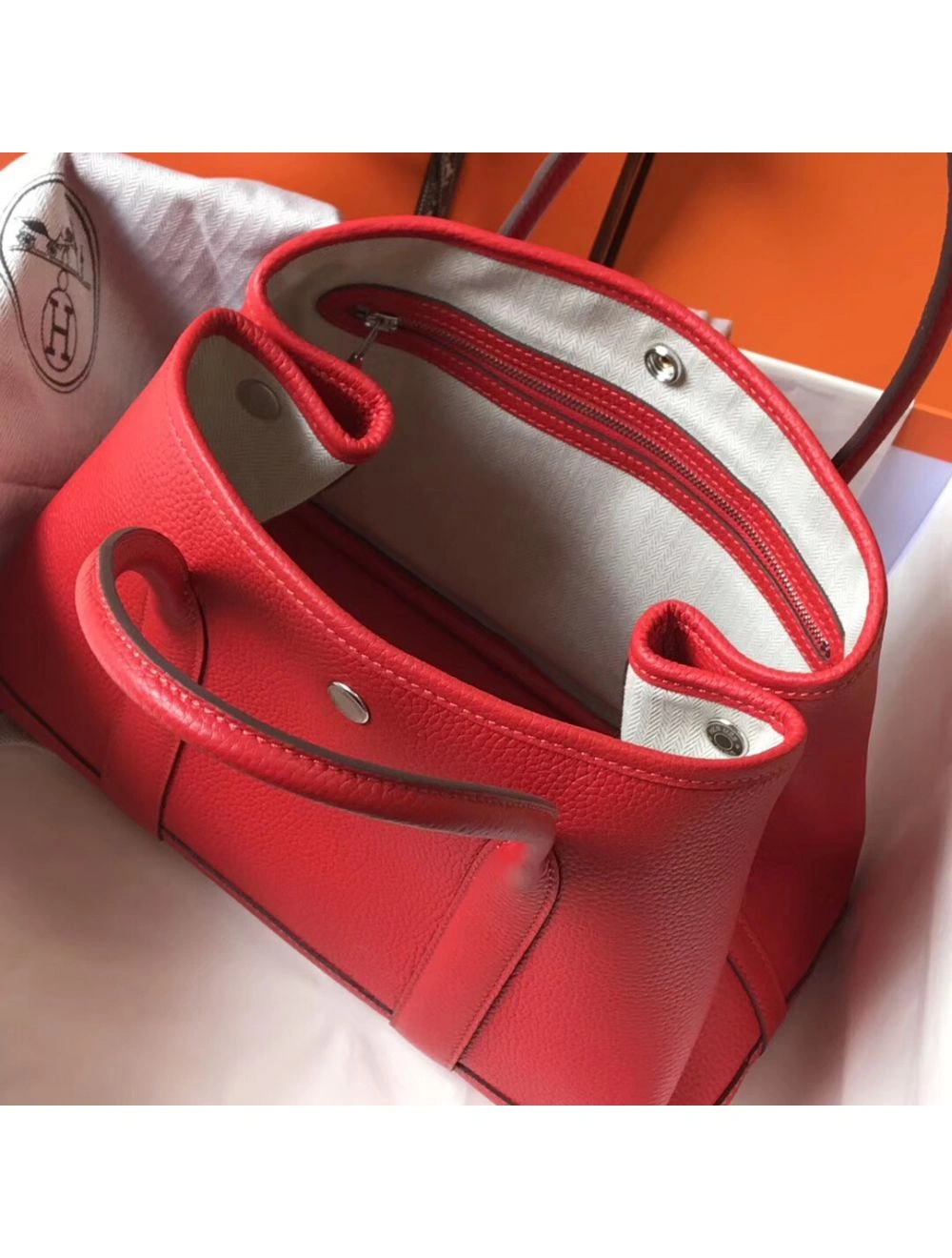 Hermes Garden Party 30 Bag In Red Taurillon Leather