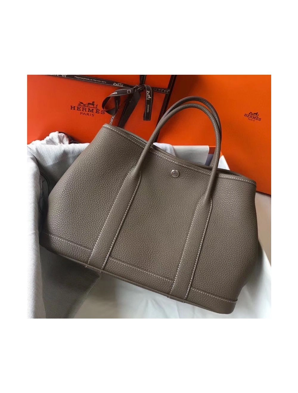 Hermes Garden Party 30 Bag In Taupe Taurillon Leather
