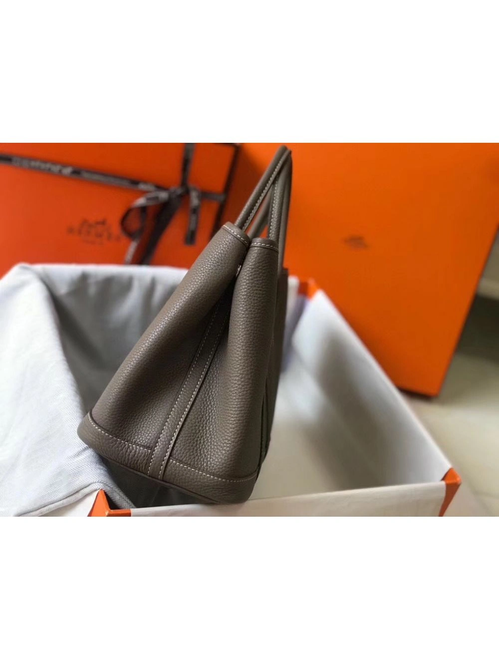 Hermes Garden Party 30 Bag In Taupe Taurillon Leather