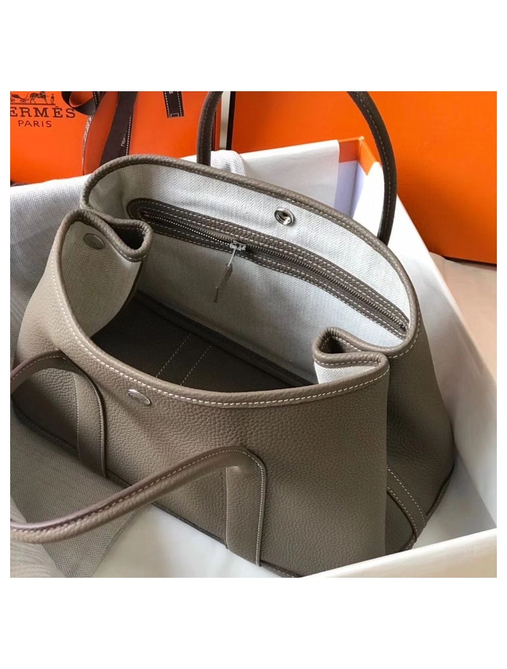 Hermes Garden Party 30 Bag In Taupe Taurillon Leather