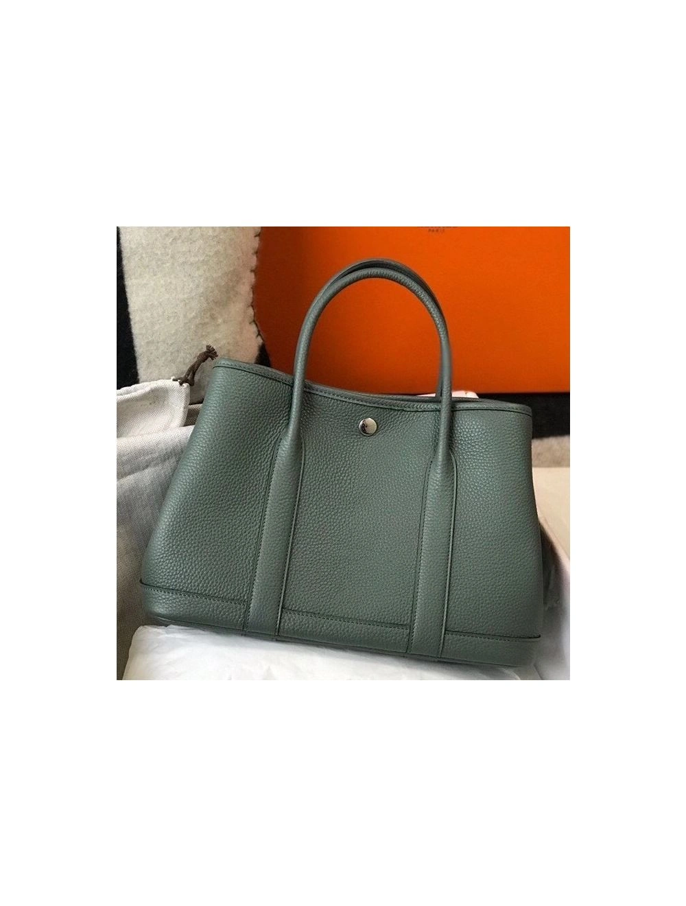 Hermes Garden Party 30 Bag In Vert Amande Taurillon Leather