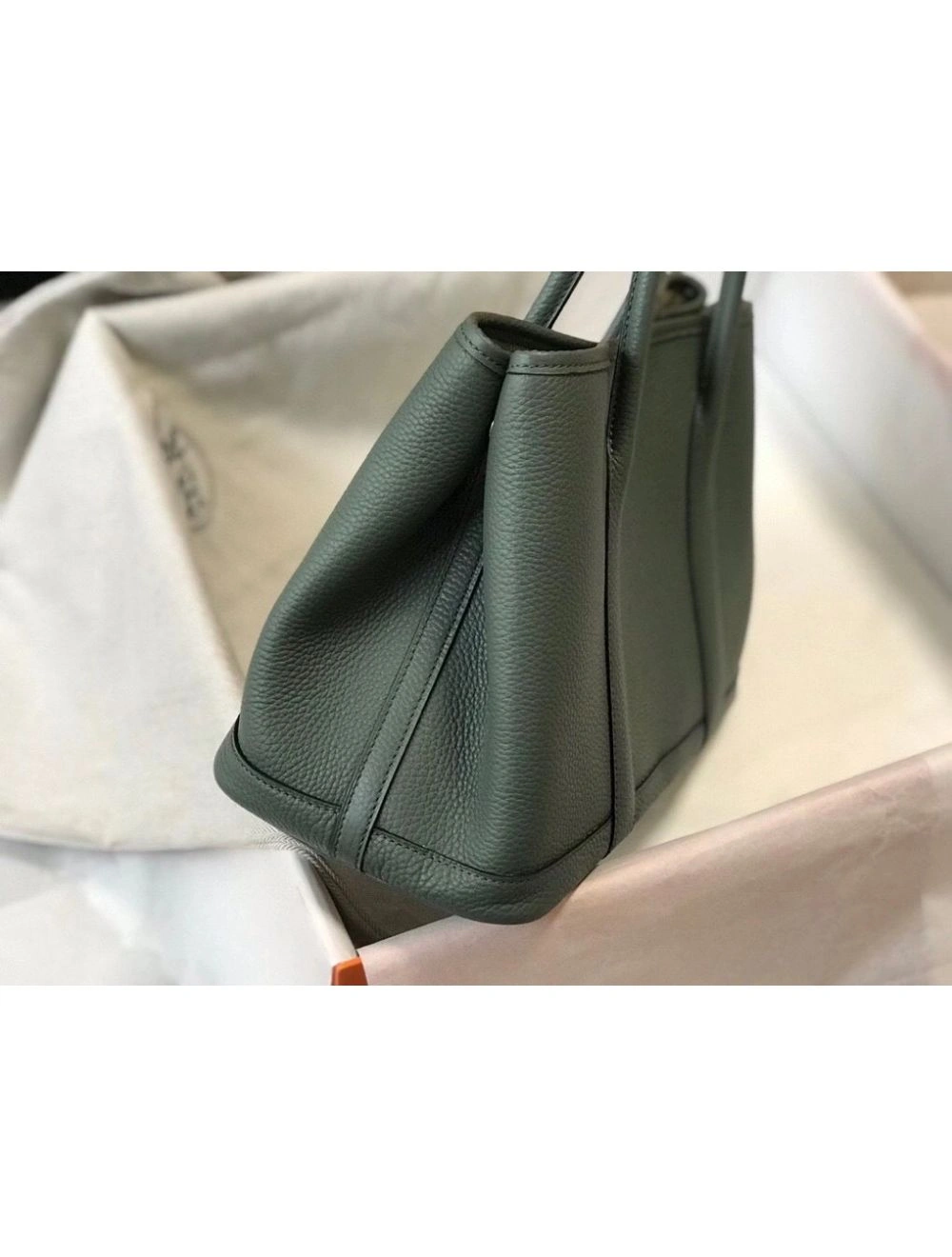Hermes Garden Party 30 Bag In Vert Amande Taurillon Leather