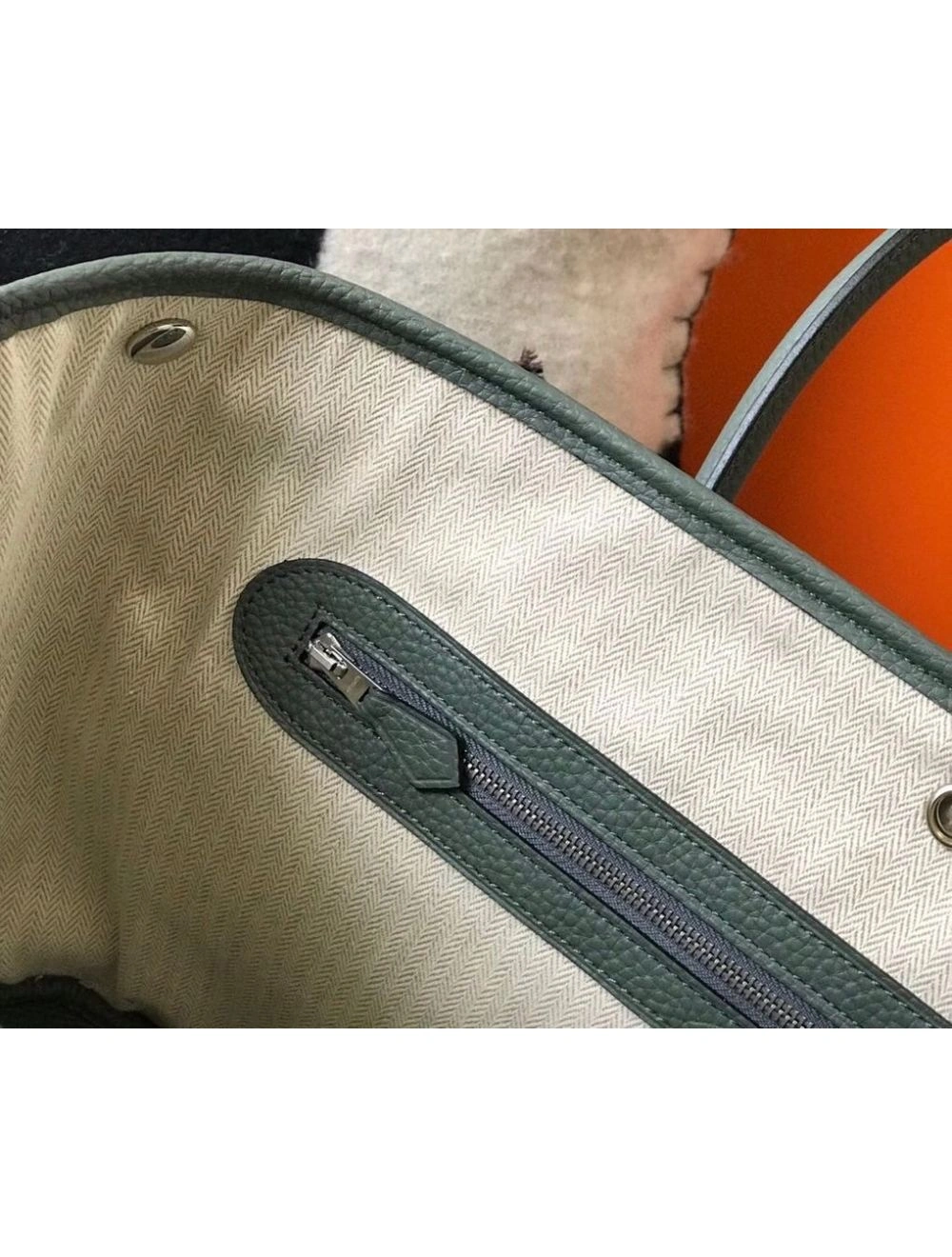 Hermes Garden Party 30 Bag In Vert Amande Taurillon Leather