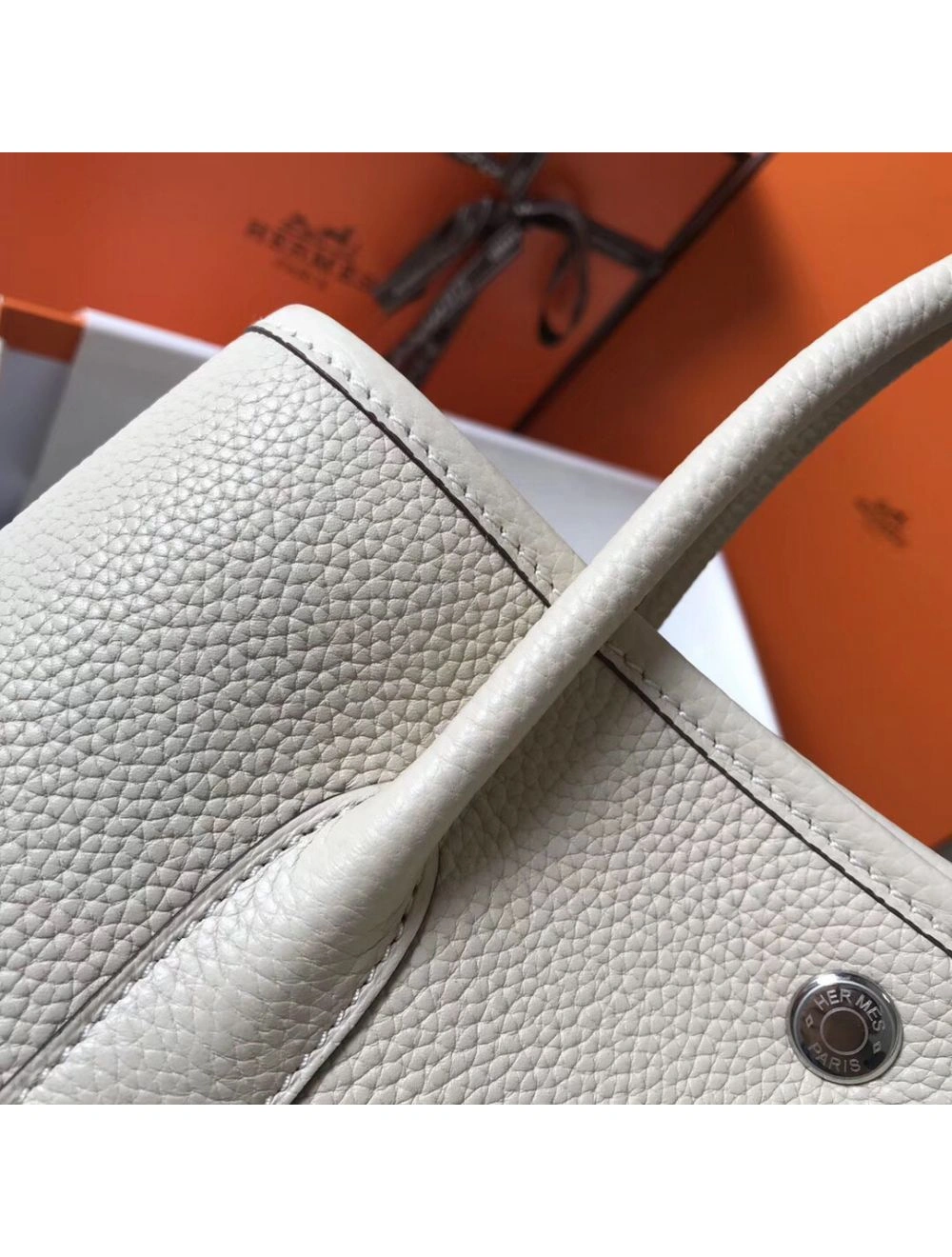 Hermes Garden Party 30 Bag In White Taurillon Leather