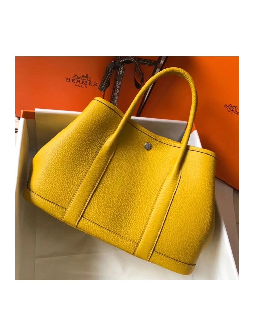 Hermes Garden Party 30 Bag In Yellow Taurillon Leather