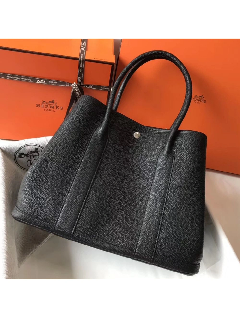 Hermes Garden Party 36 Bag In Black Clemence Leather