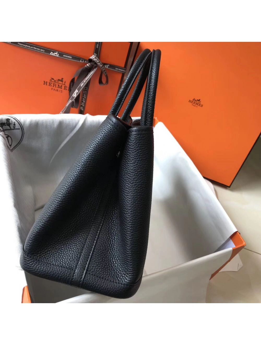 Hermes Garden Party 36 Bag In Black Clemence Leather