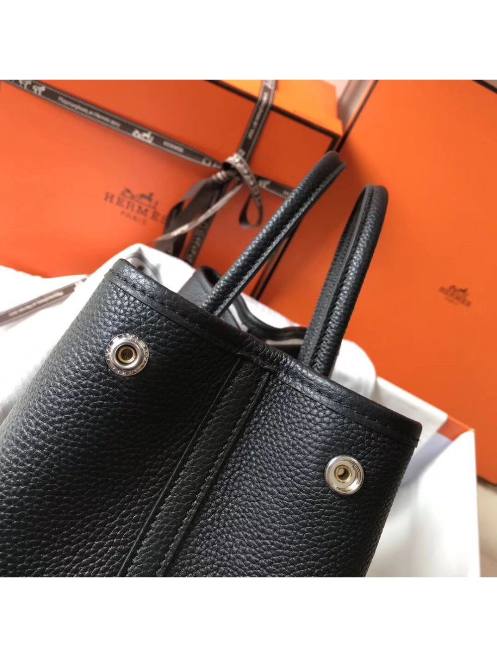 Hermes Garden Party 36 Bag In Black Clemence Leather