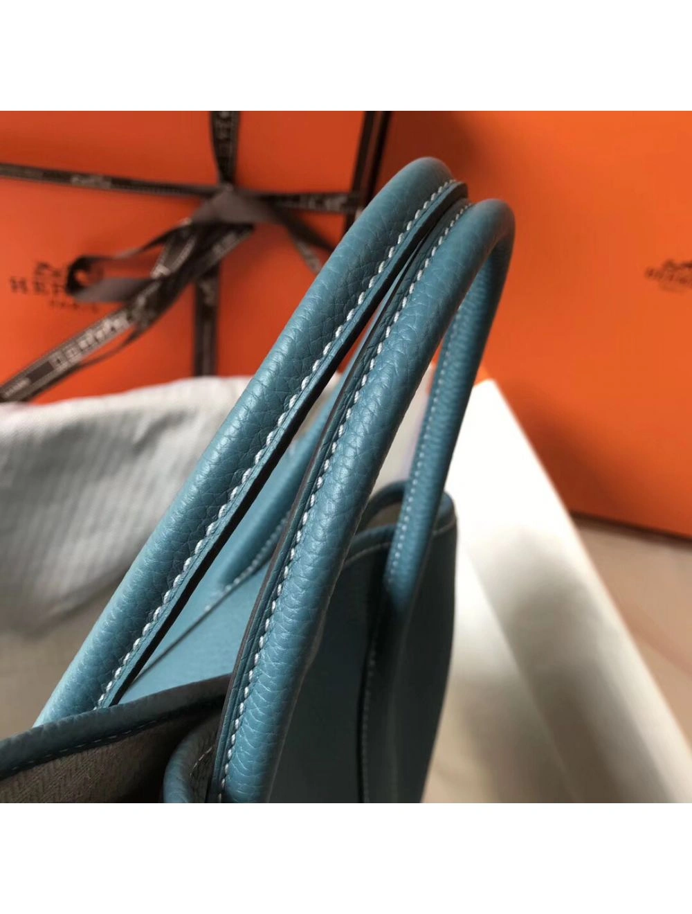 Hermes Garden Party 36 Bag In Blue Jean Clemence Leather
