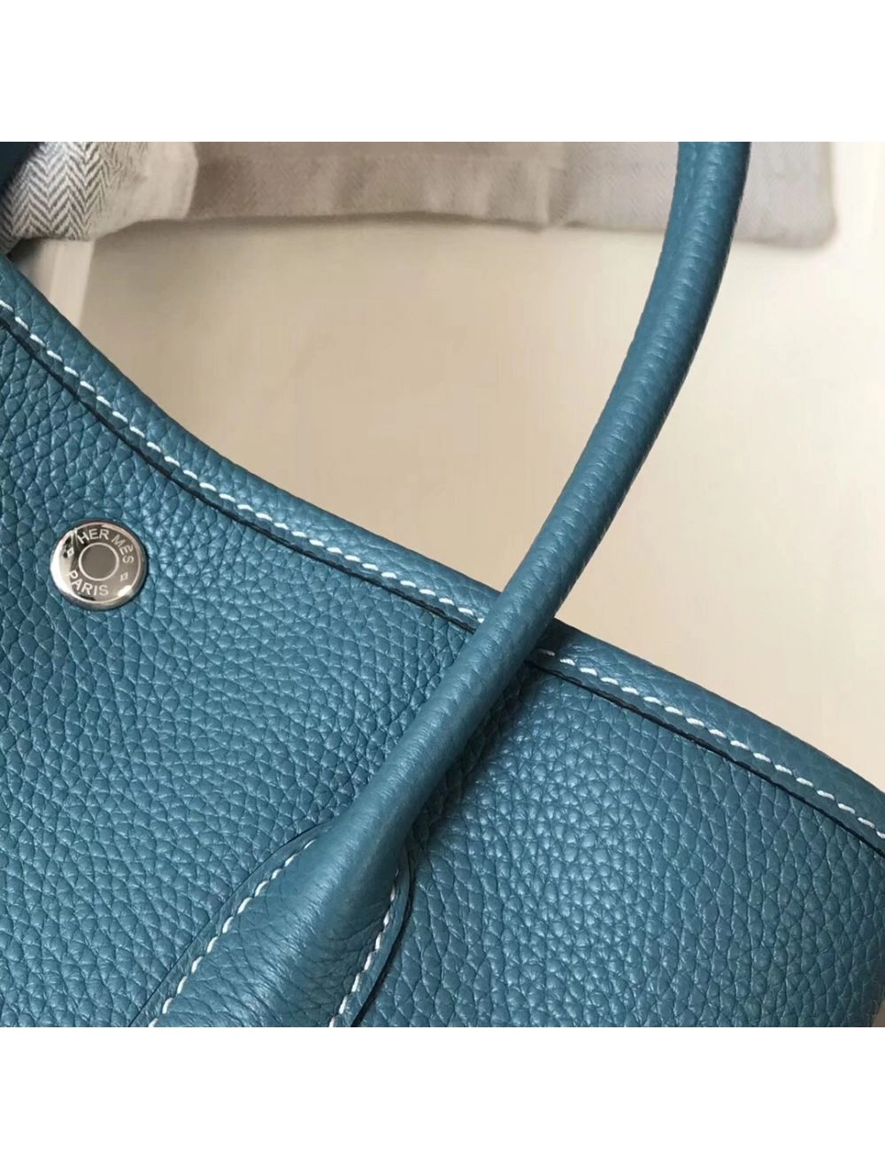 Hermes Garden Party 36 Bag In Blue Jean Clemence Leather