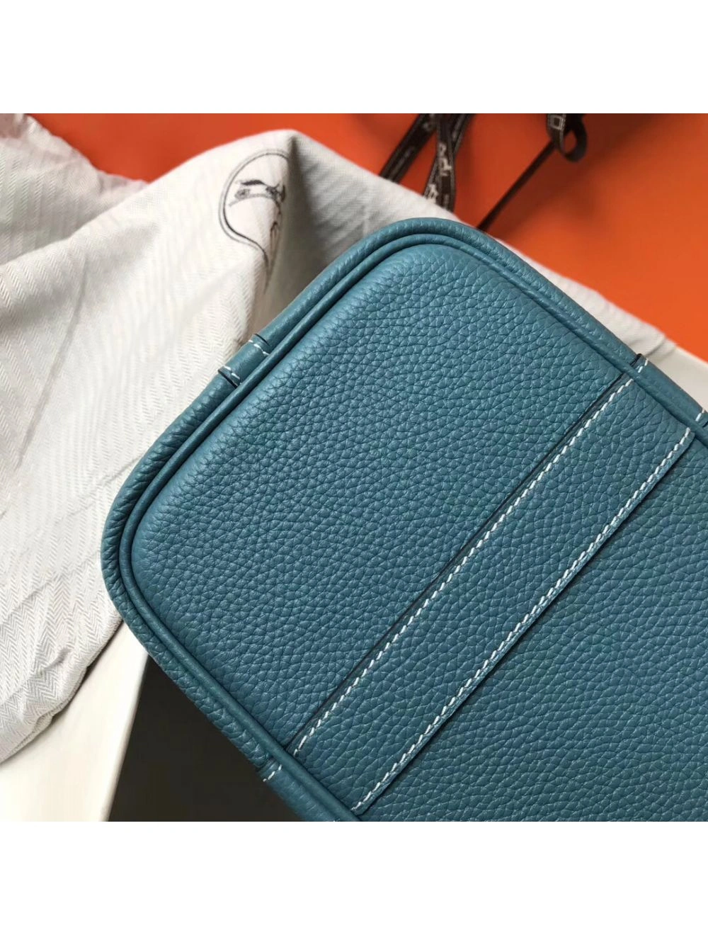 Hermes Garden Party 36 Bag In Blue Jean Clemence Leather