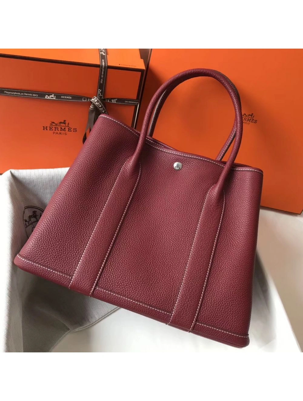 Hermes Garden Party 36 Bag In Bordeaux Clemence Leather