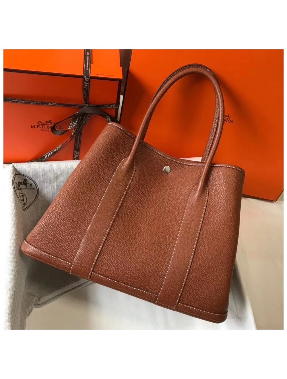 Hermes Garden Party 36 Bag In Gold Clemence Leather