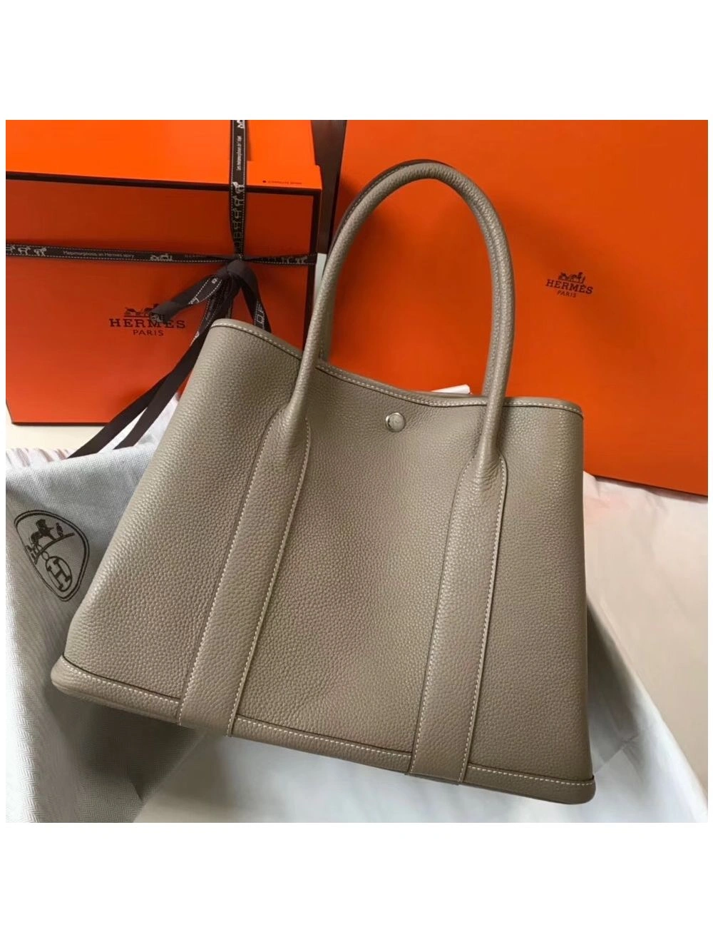 Hermes Garden Party 36 Bag In Grey Clemence Leather