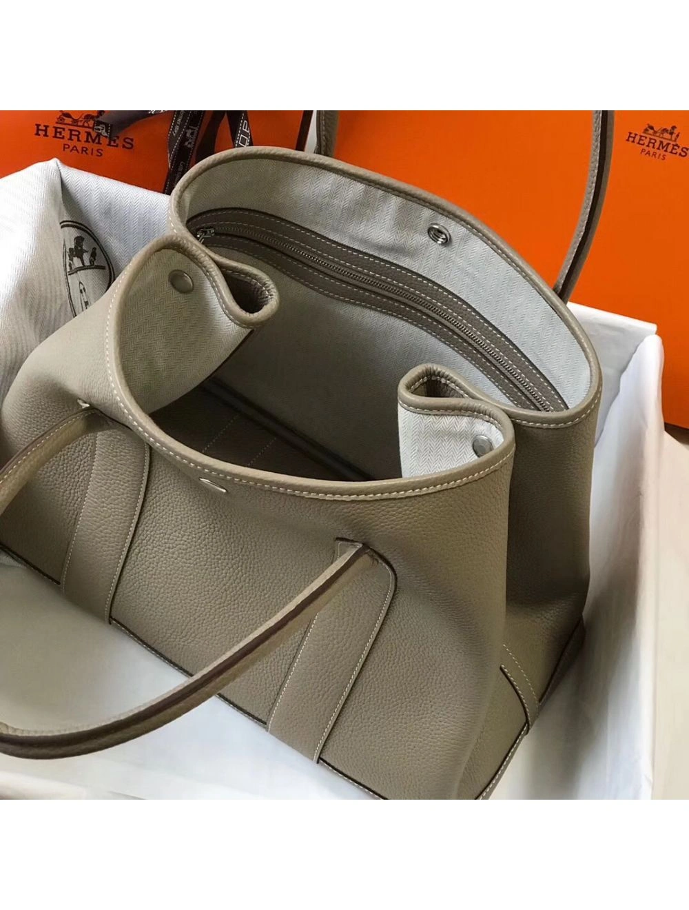 Hermes Garden Party 36 Bag In Grey Clemence Leather