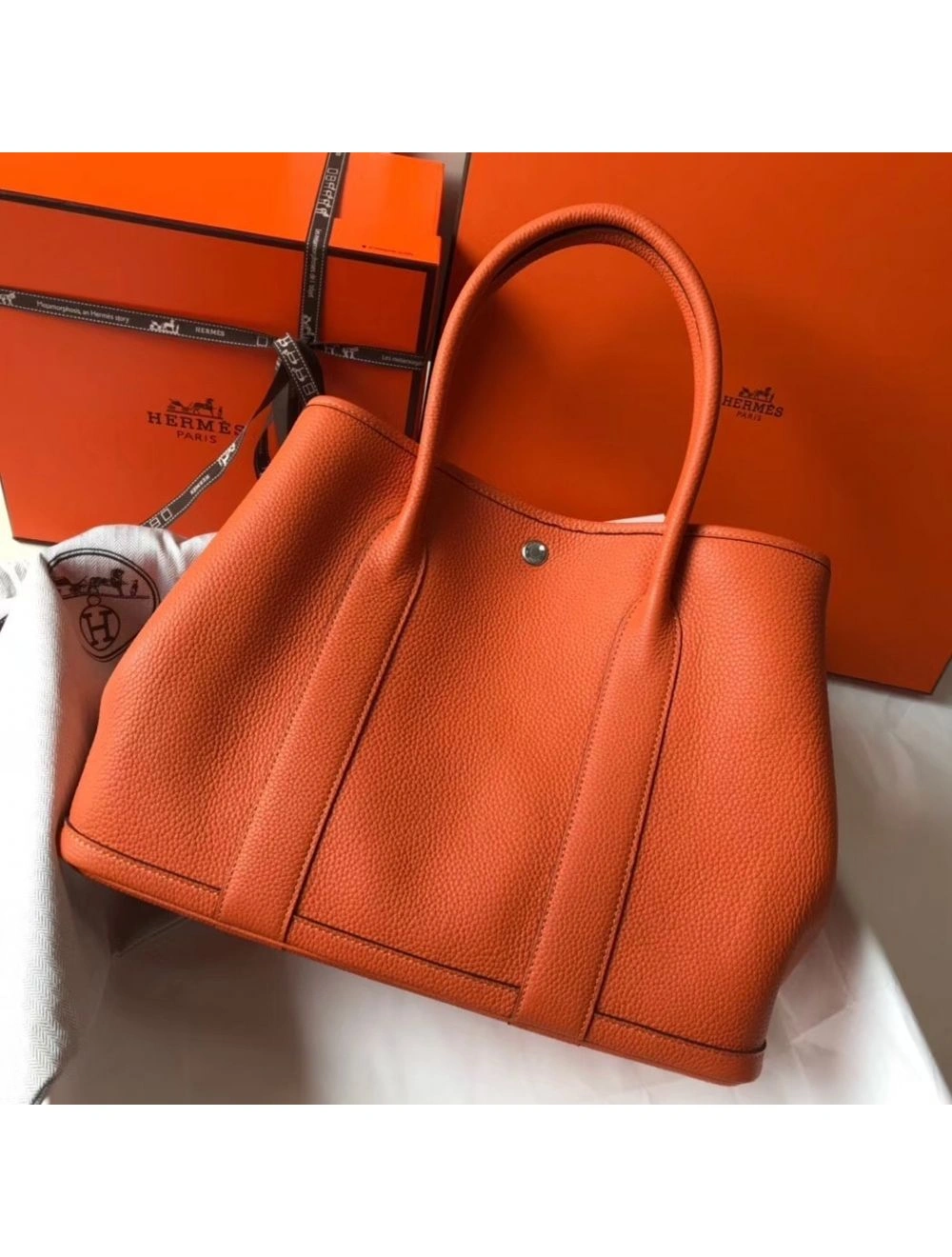 Hermes Garden Party 36 Bag In Orange Clemence Leather