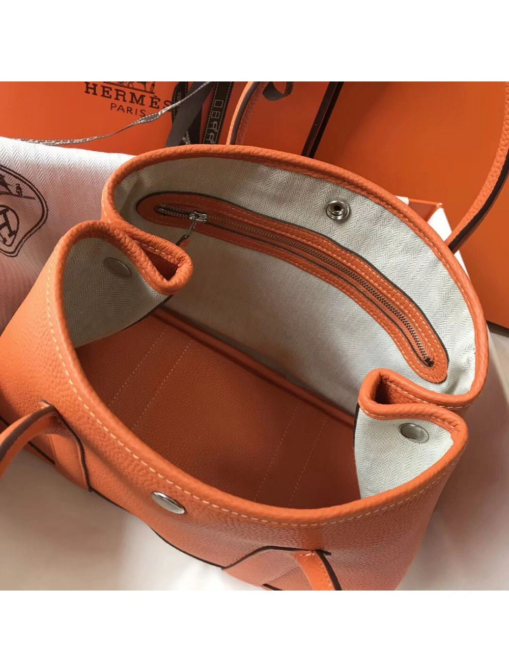 Hermes Garden Party 36 Bag In Orange Clemence Leather