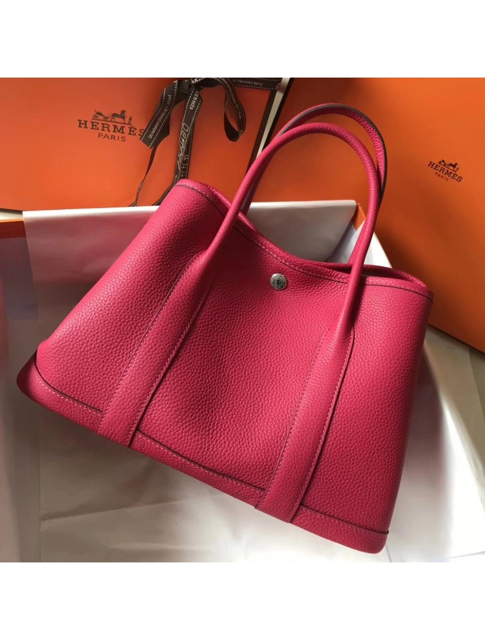 Hermes Garden Party 36 Bag In Rose Tyrien Clemence Leather
