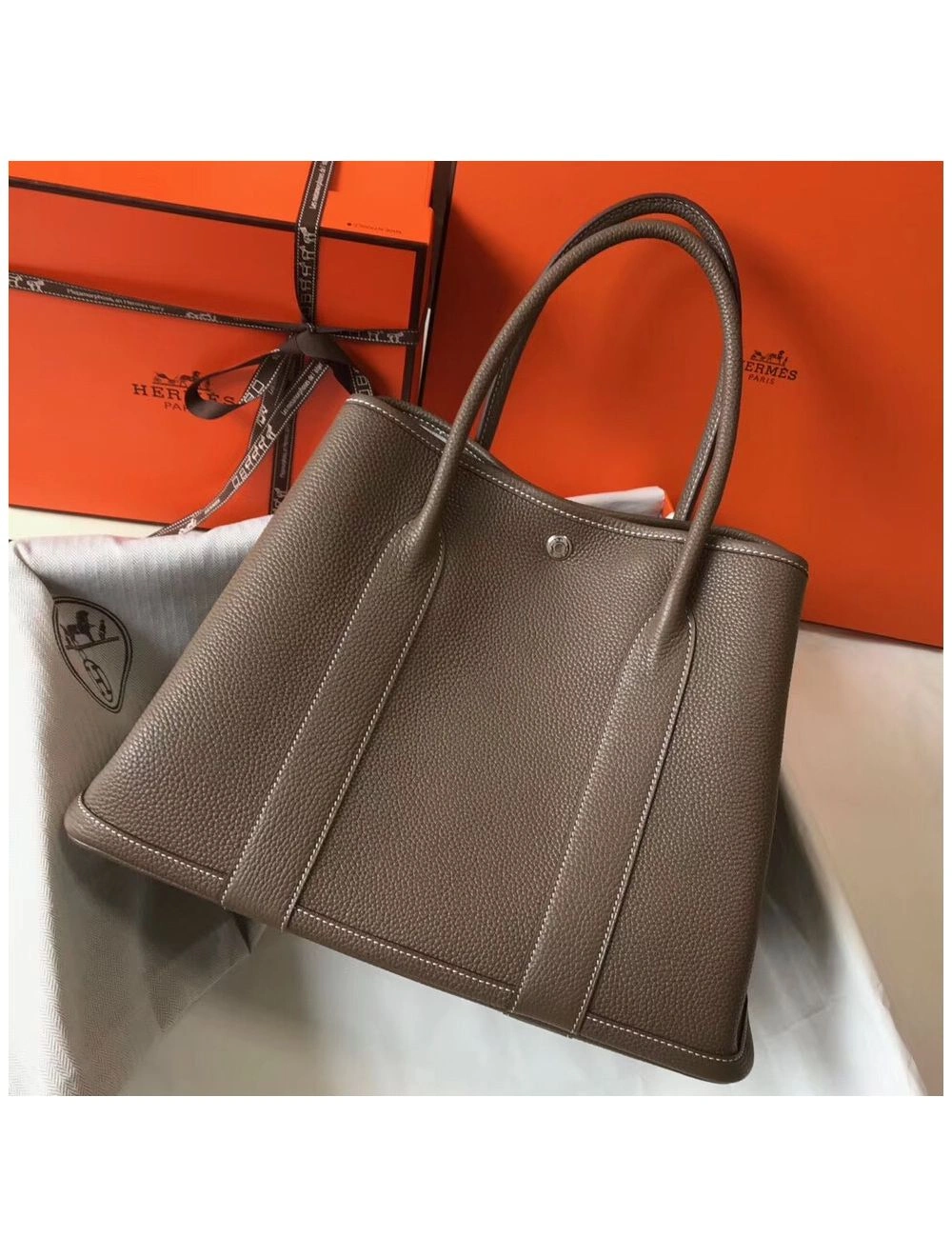 Hermes Garden Party 36 Bag In Taupe Clemence Leather