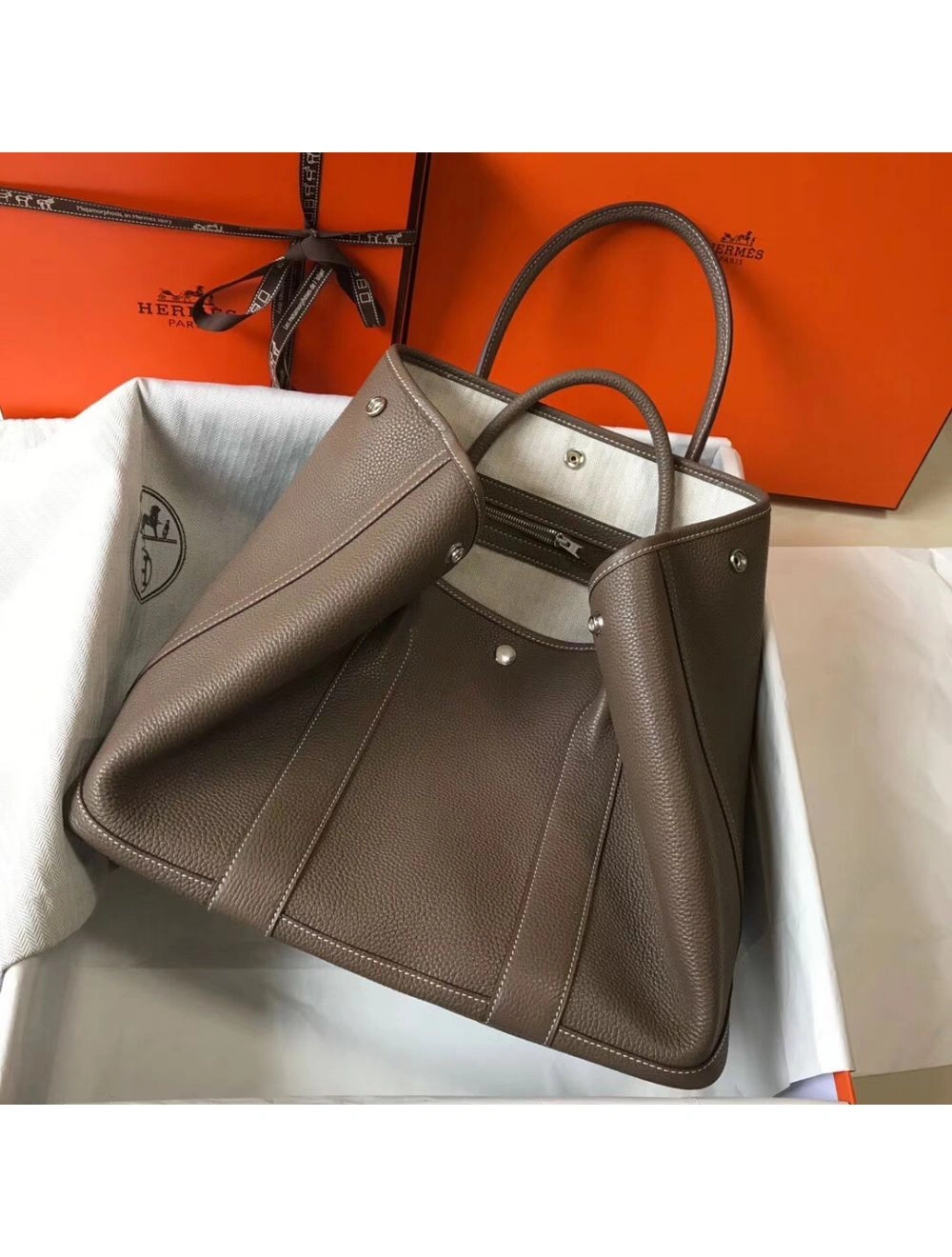 Hermes Garden Party 36 Bag In Taupe Clemence Leather