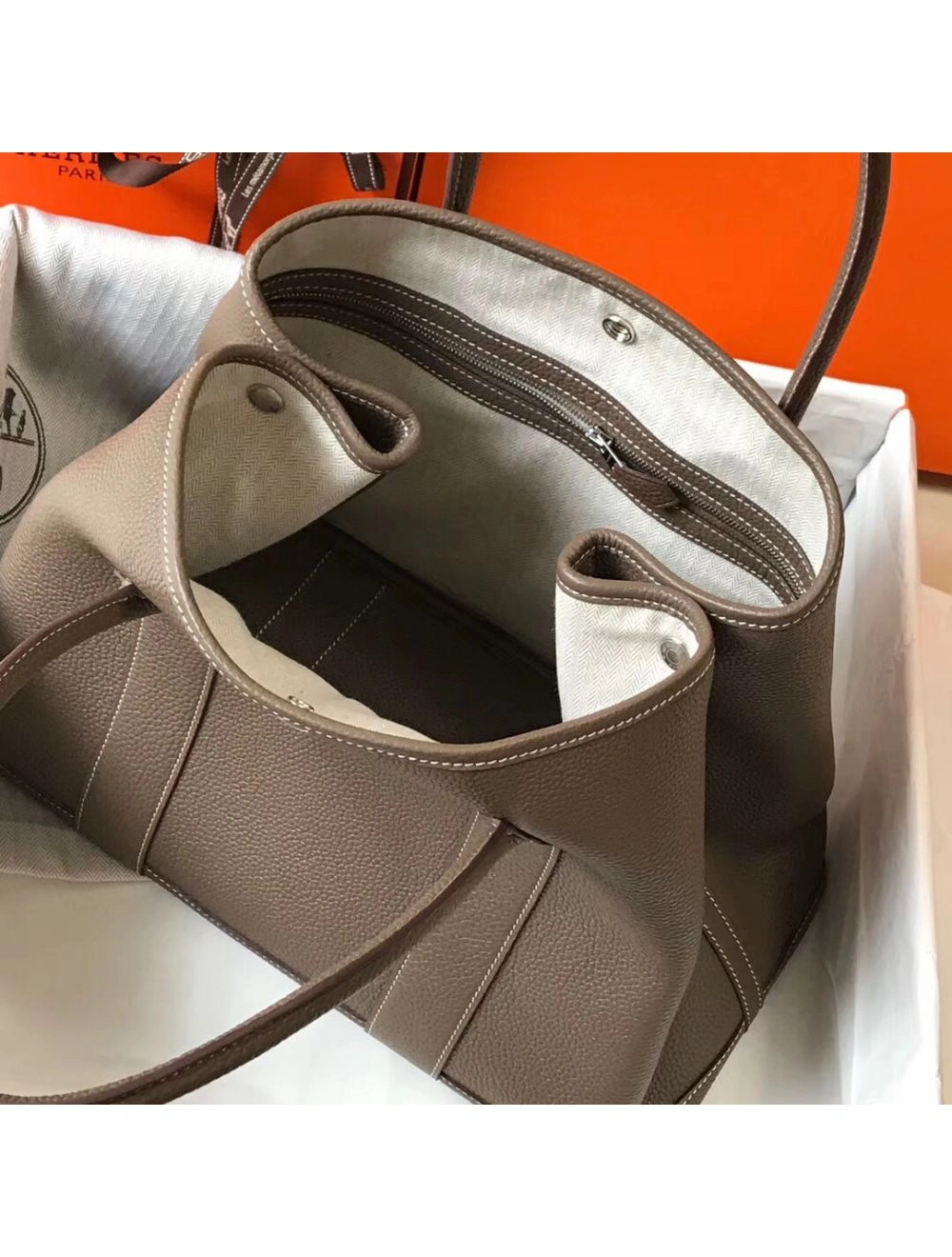 Hermes Garden Party 36 Bag In Taupe Clemence Leather