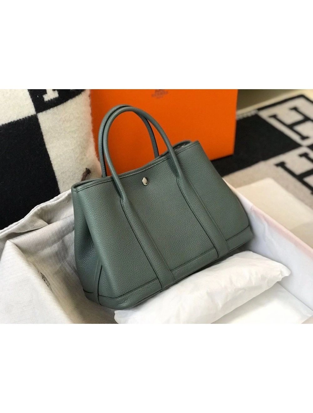 Hermes Garden Party 36 Bag In Vert Amande Clemence Leather