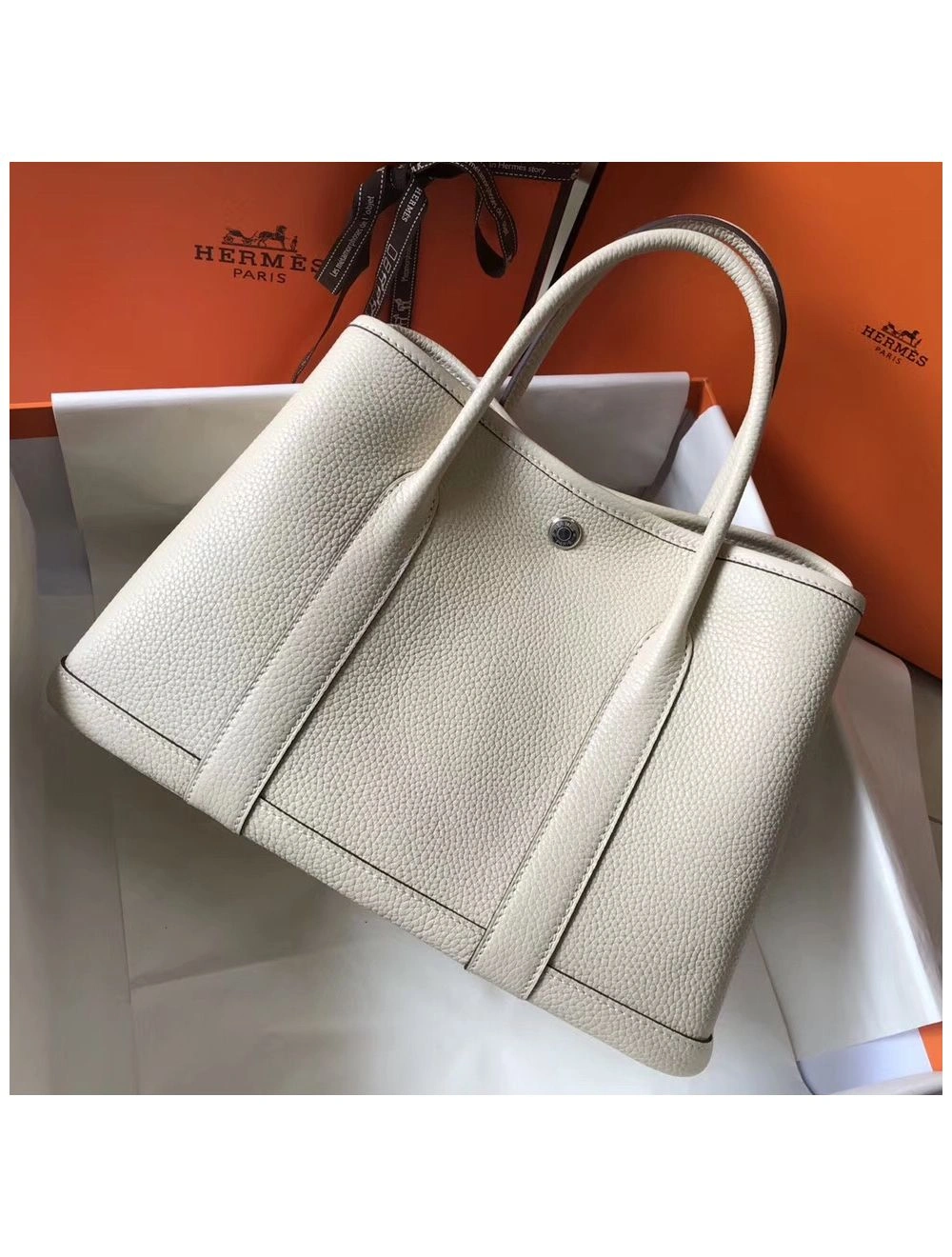 Hermes Garden Party 36 Bag In White Clemence Leather