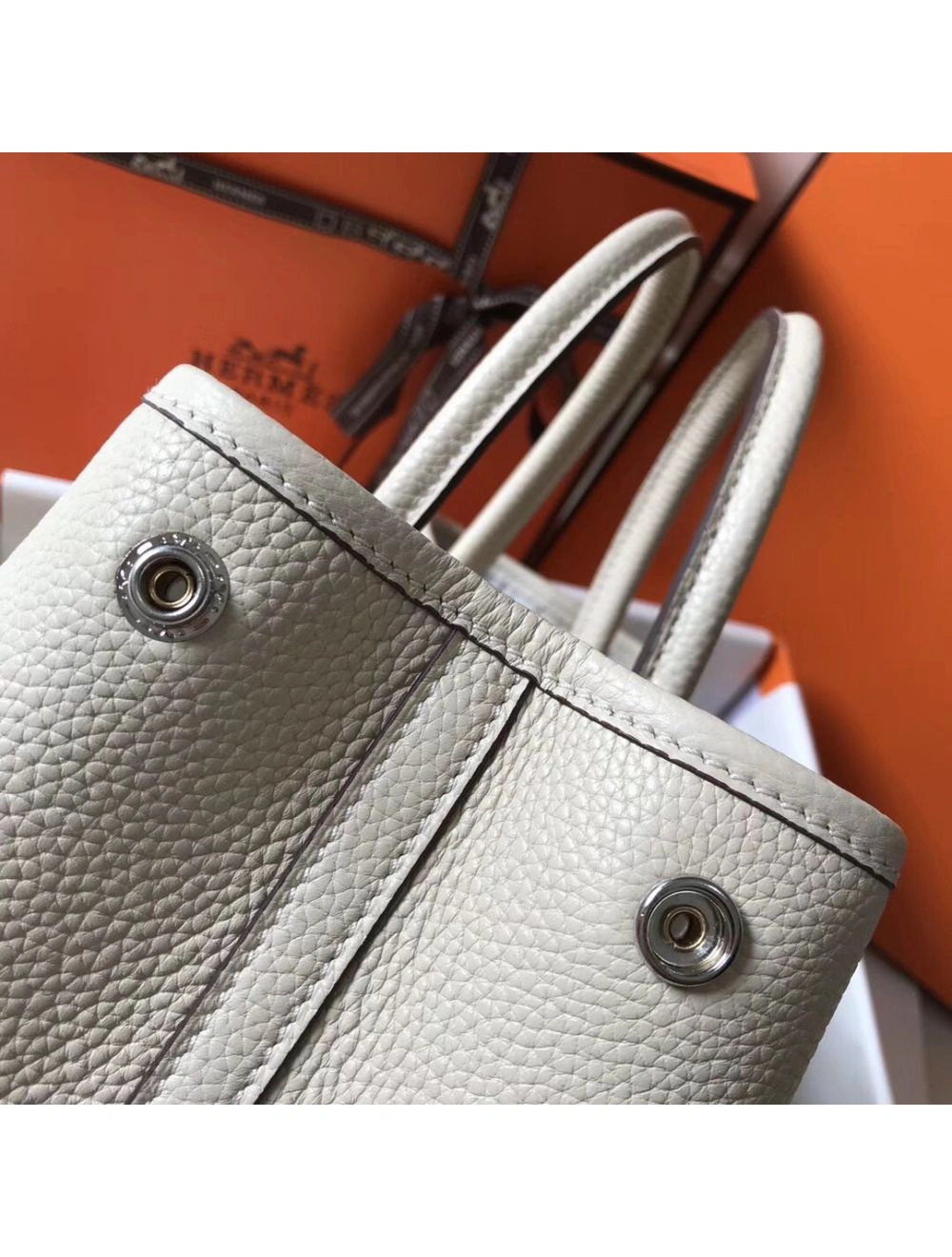 Hermes Garden Party 36 Bag In White Clemence Leather