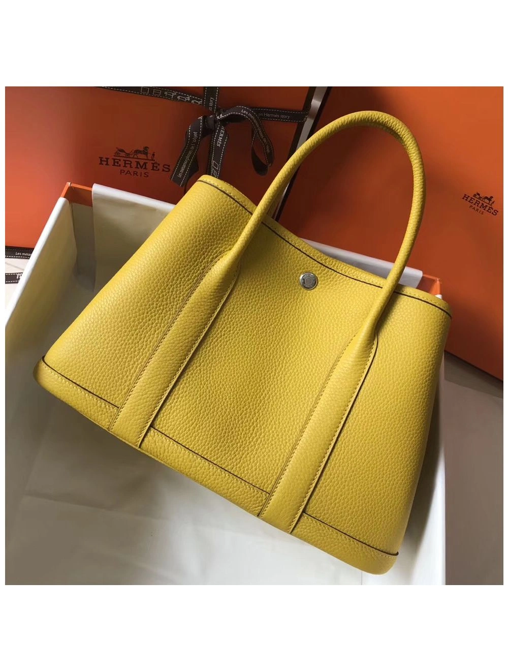 Hermes Garden Party 36 Bag In Yellow Clemence Leather