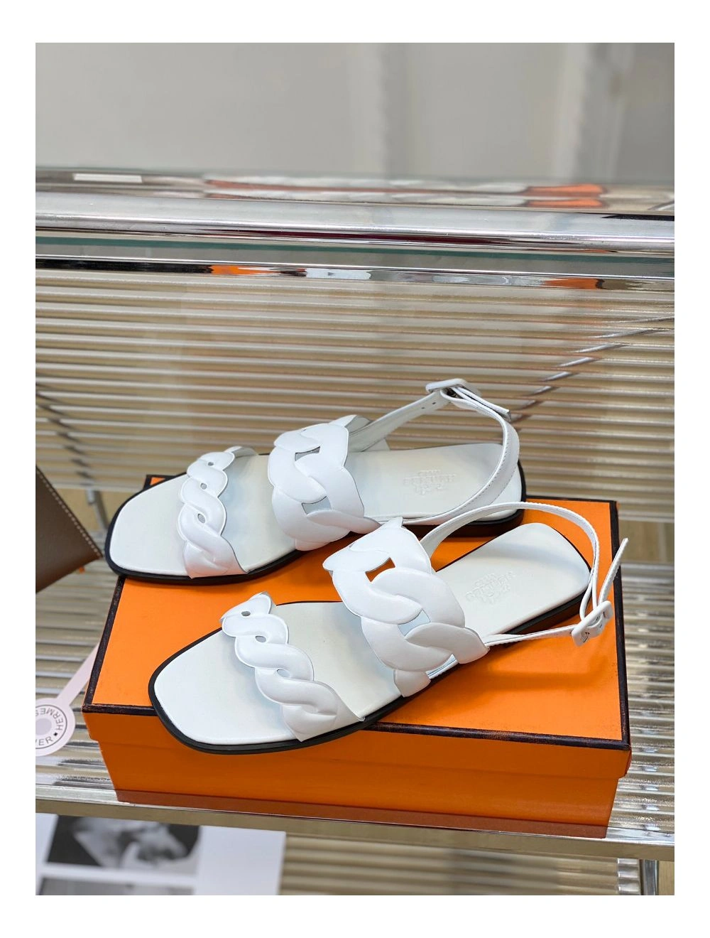 Hermes Grace Sandals in White Nappa Leather
