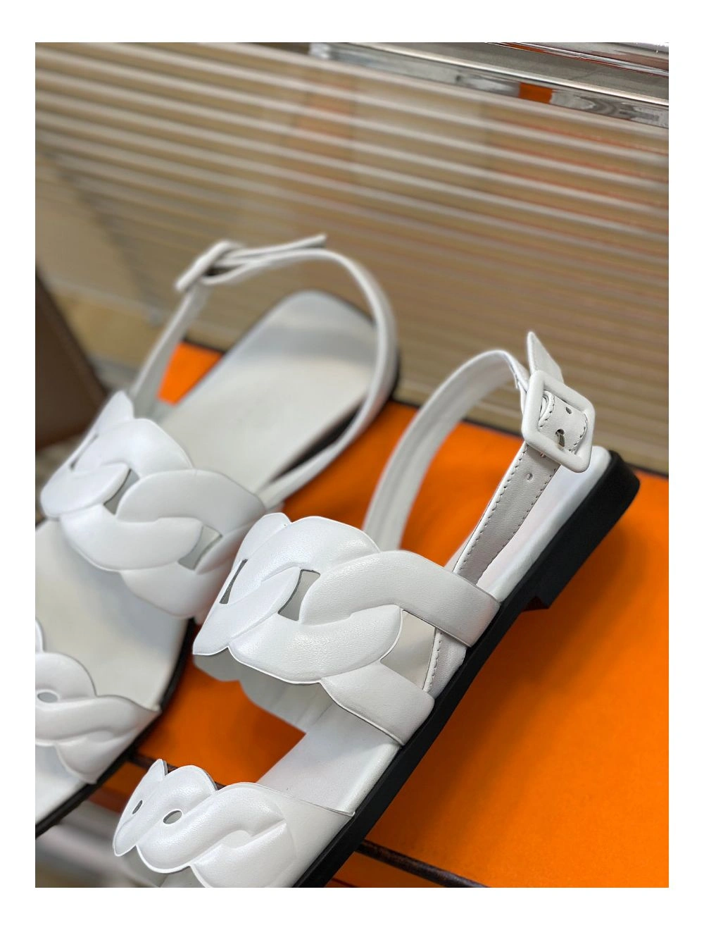 Hermes Grace Sandals in White Nappa Leather