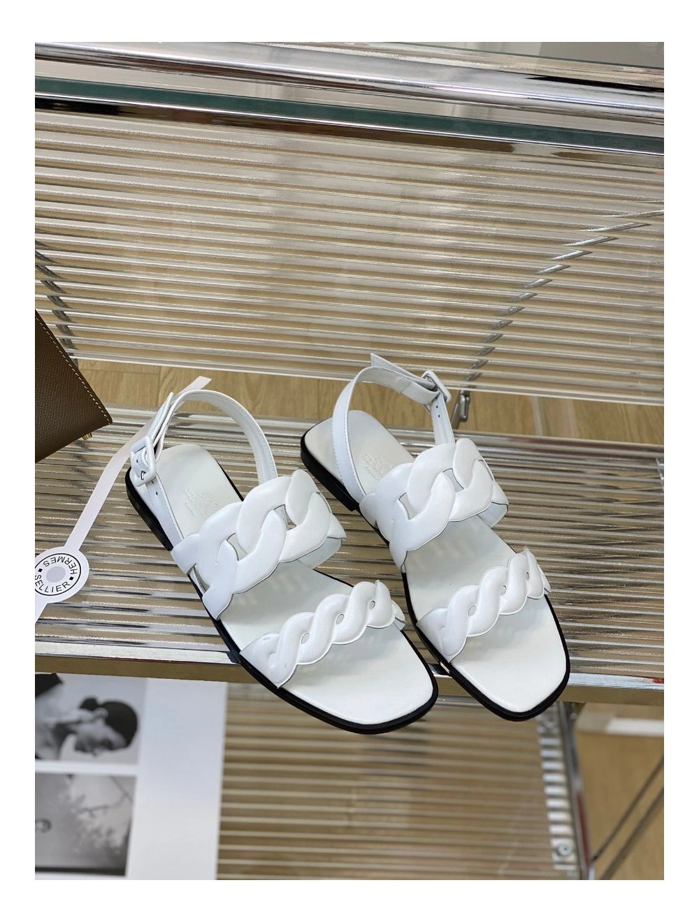 Hermes Grace Sandals in White Nappa Leather