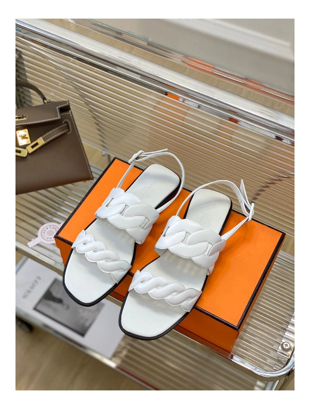 Hermes Grace Sandals in White Nappa Leather