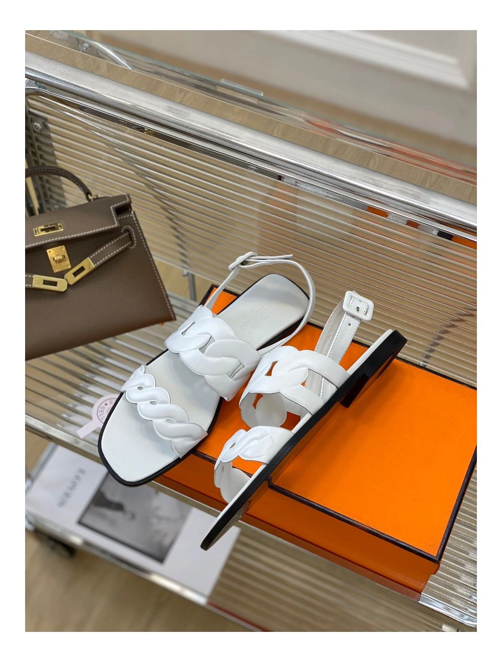 Hermes Grace Sandals in White Nappa Leather