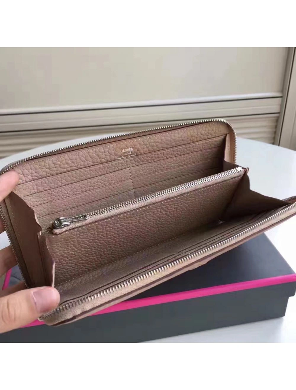 Hermes Grey Clemence Azap Zipped Wallet