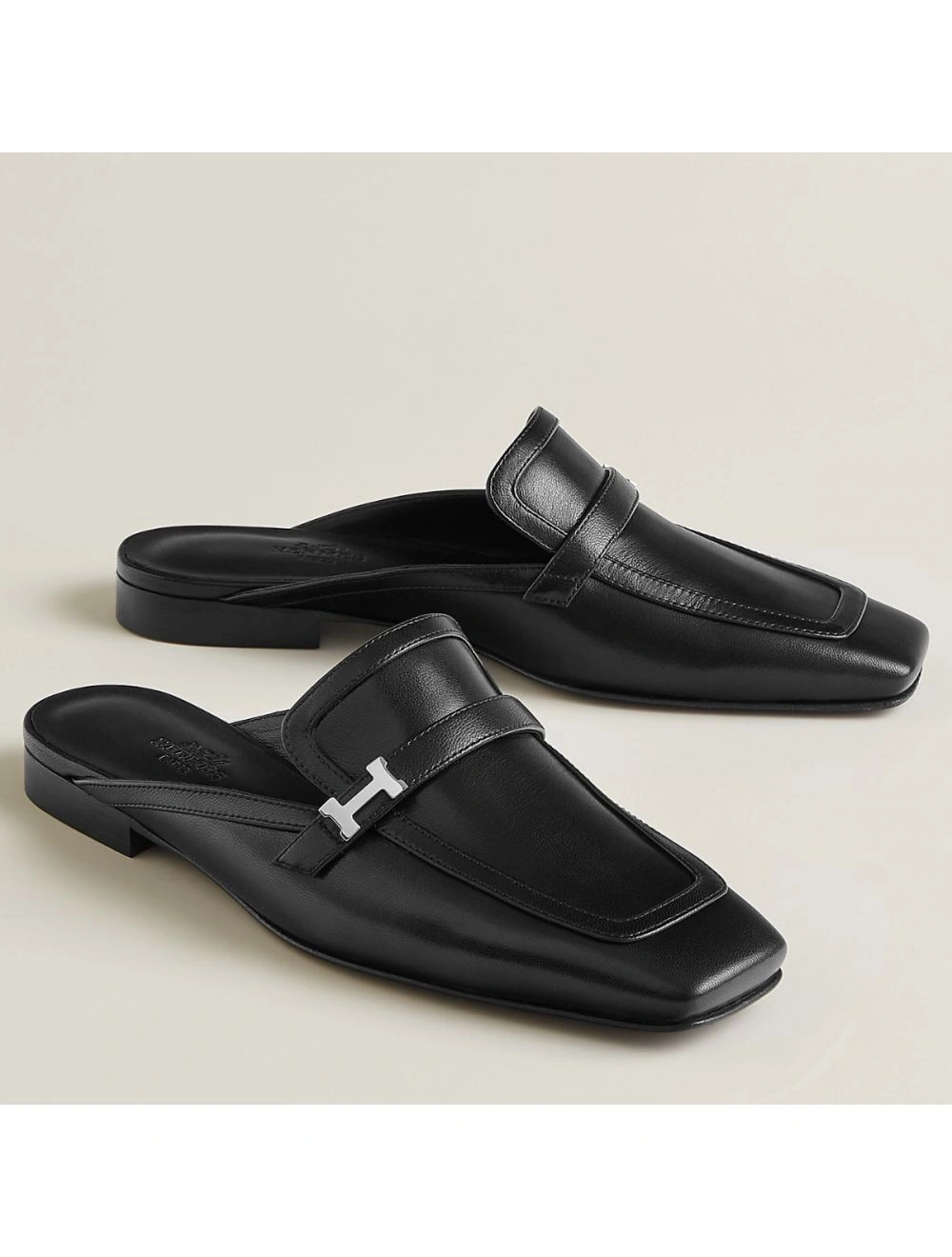 Hermes Groupie Mules in Black Calfskin