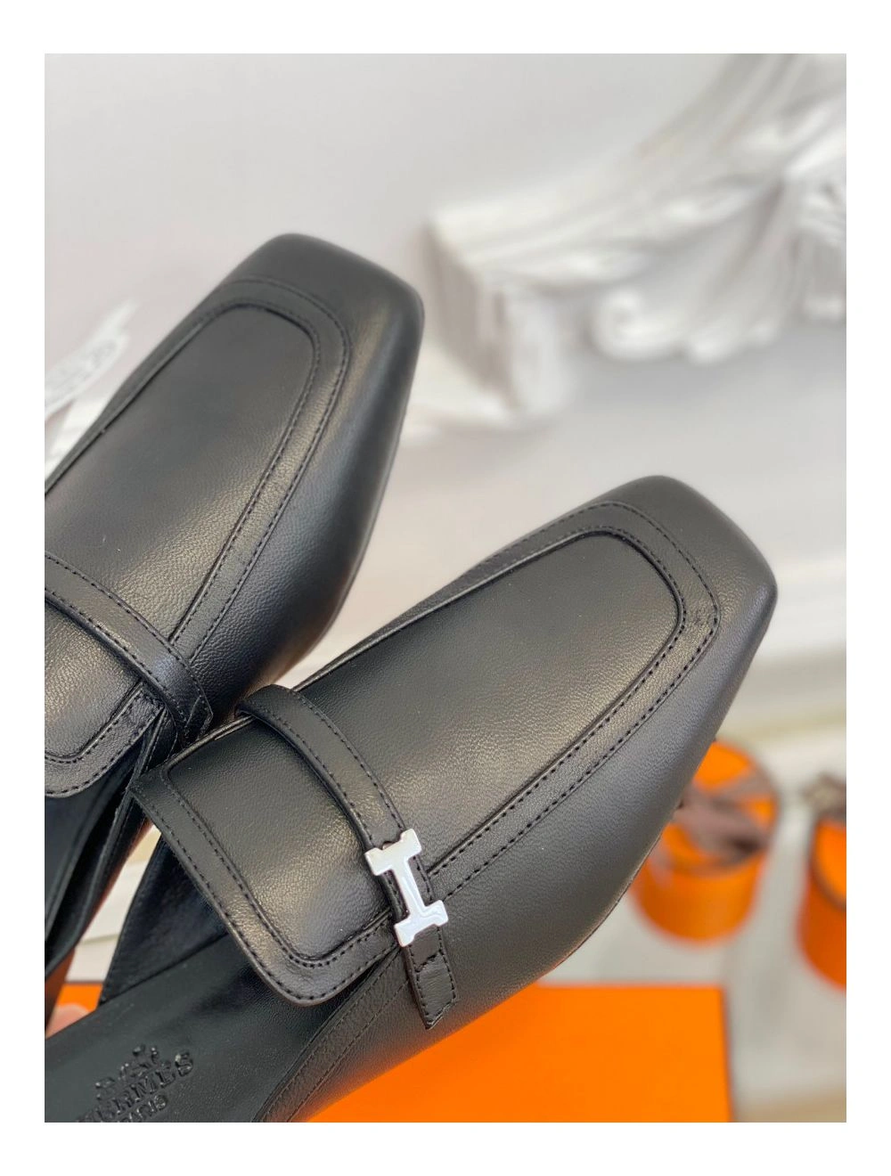 Hermes Groupie Mules in Black Calfskin