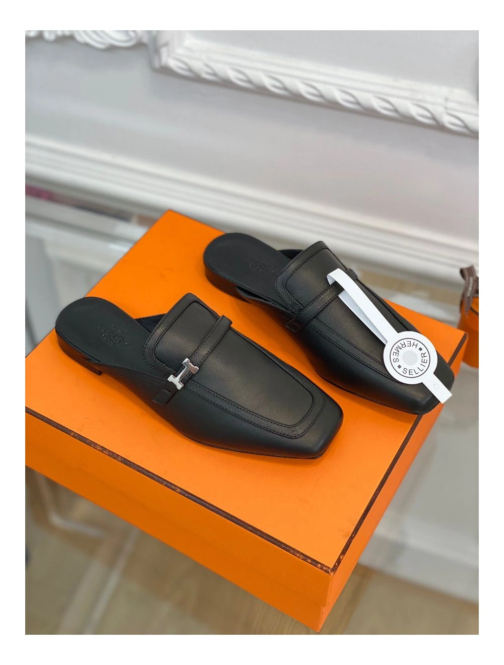 Hermes Groupie Mules in Black Calfskin