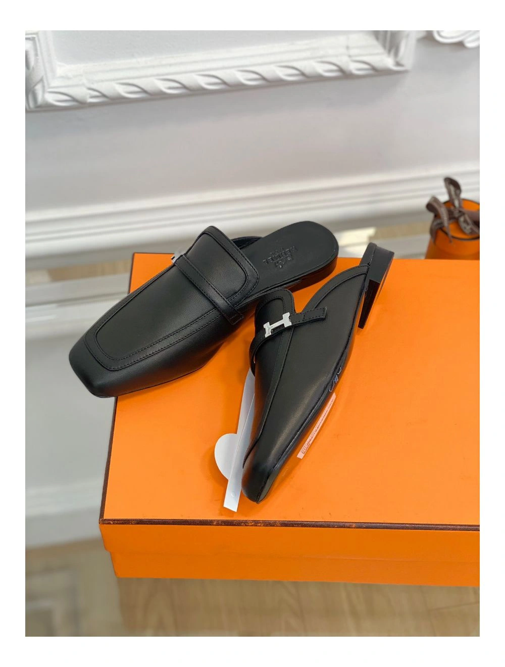 Hermes Groupie Mules in Black Calfskin